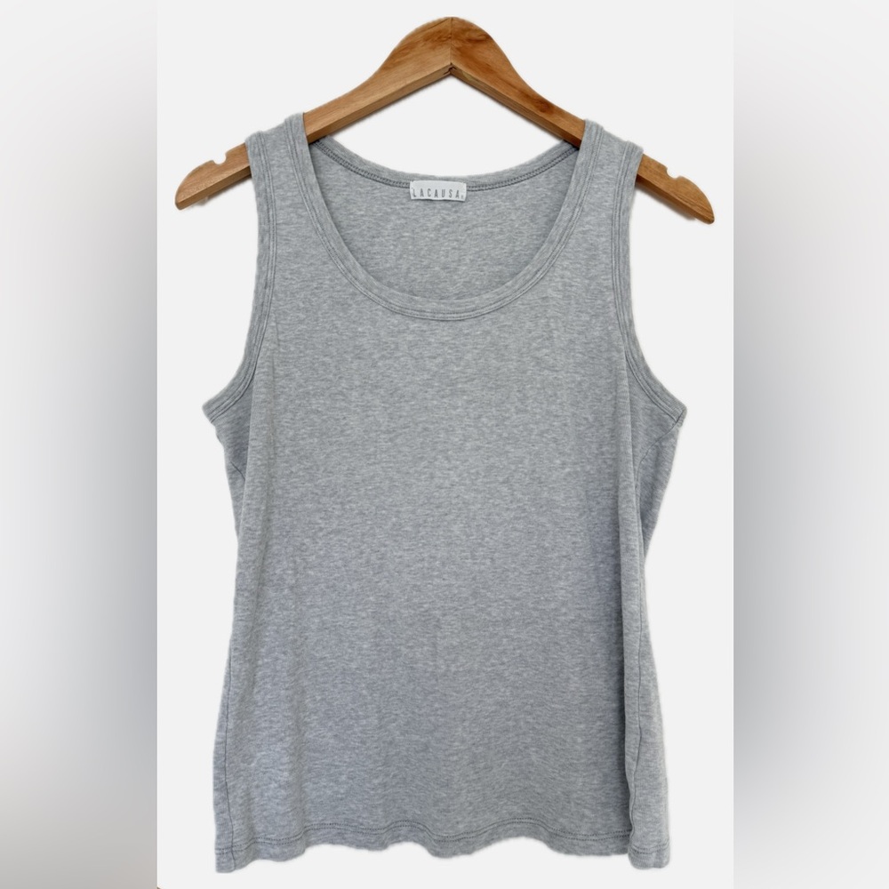 LACAUSA Classic Grey Ribbed Tank Top Everyday Essential Layering Basic Medium